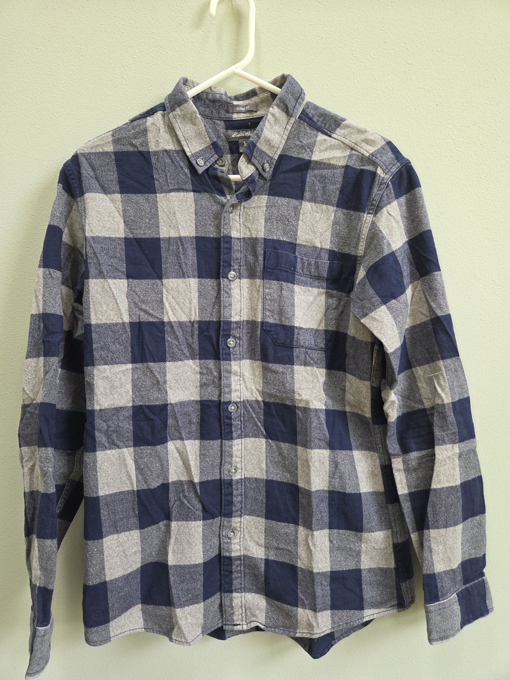 Eddie Bauer Navy and Gray Plaid Button-Down Shirt